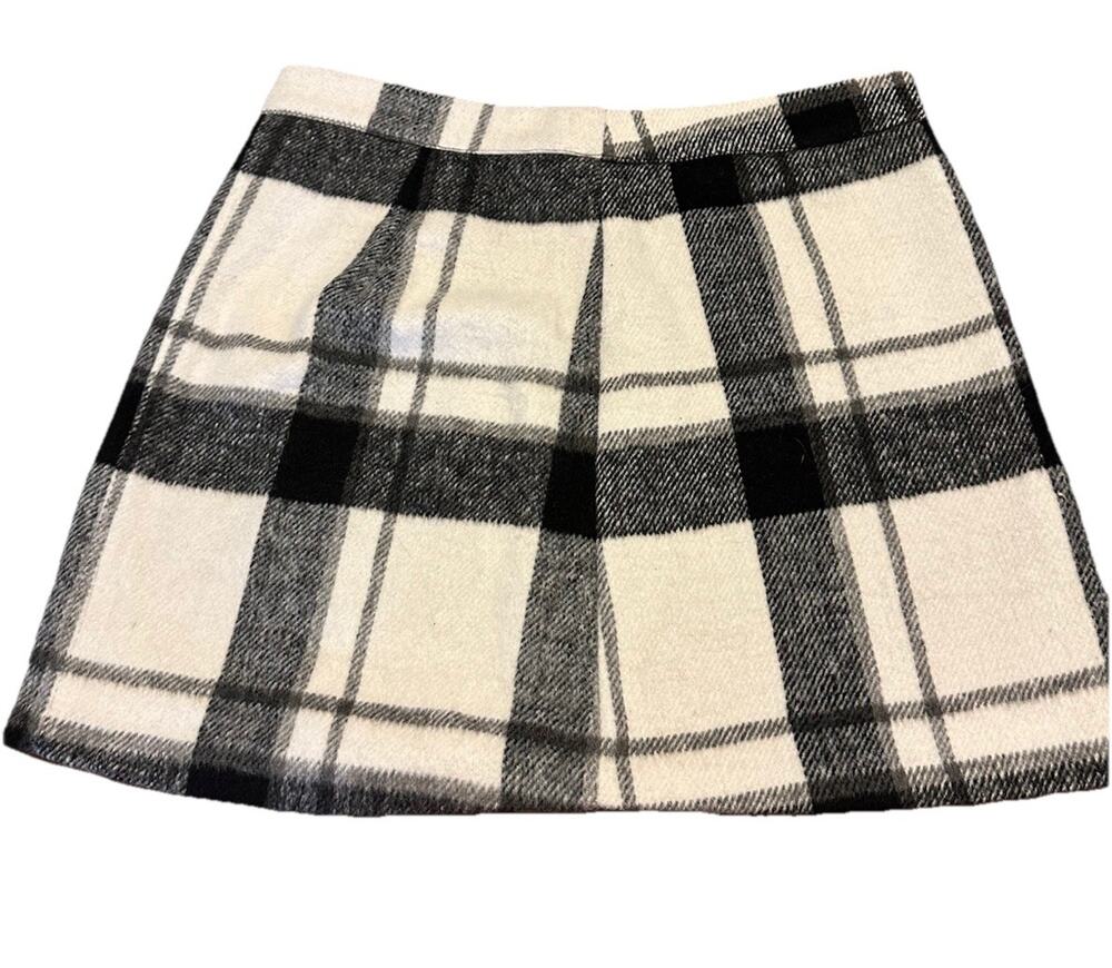 Lulus Womens Large Plaid Mini Skirt Black White Gray Lined Back Zip A-Line